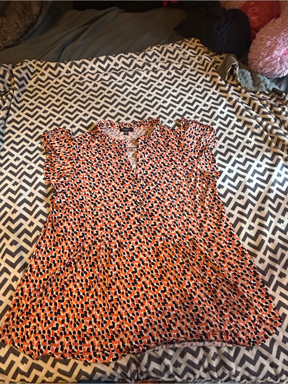 Cocomo Pink and Black Dot Print Short Sleeve Peplum Blouse